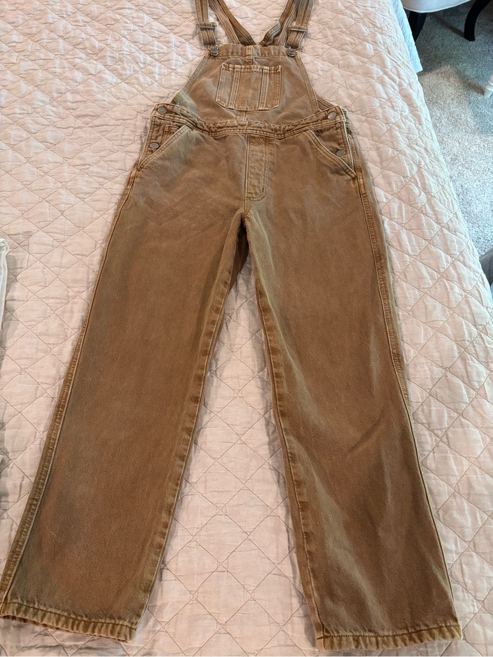 Lucky Brand Tan Wide Leg Denim Overalls Size 2/26 Adjustable Straps Utility
